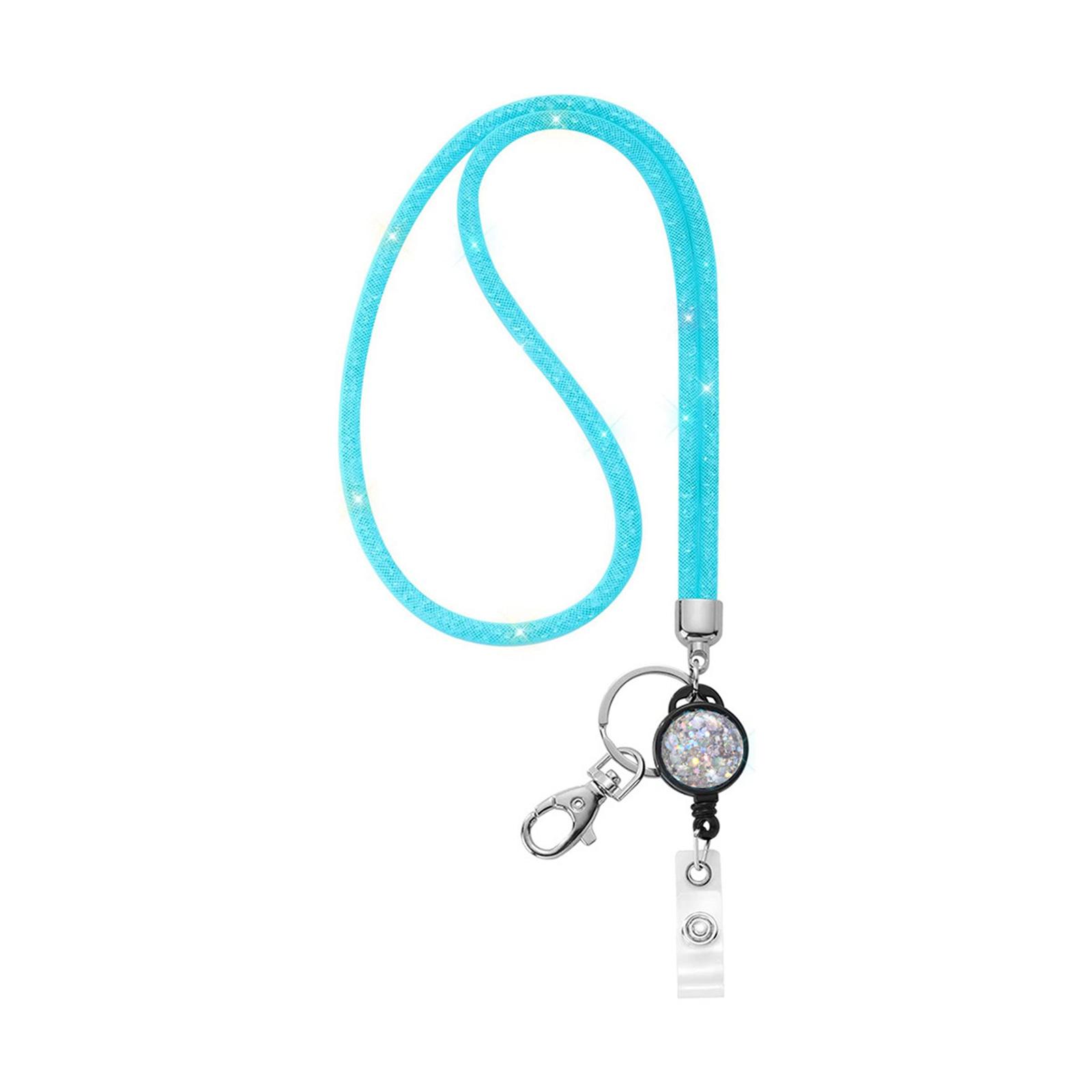 

Блестящий шнурок-ожерелье для ключей и держателя для бейджа, выдвижной, со стразами, шнурок-ожерелье, шнурок для телефона для женщин светло-синий