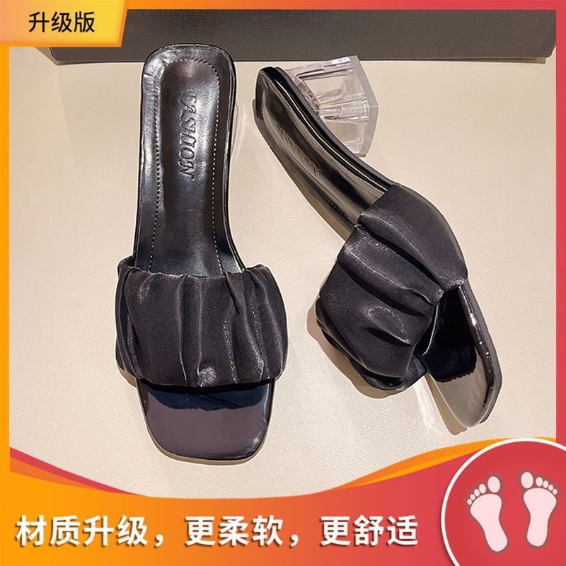 Women High Heeled Sandals Summer New Fashion Crystal Thick Heel Style Waterproof Summer Coat Square Toe Mid Heeled Sandals