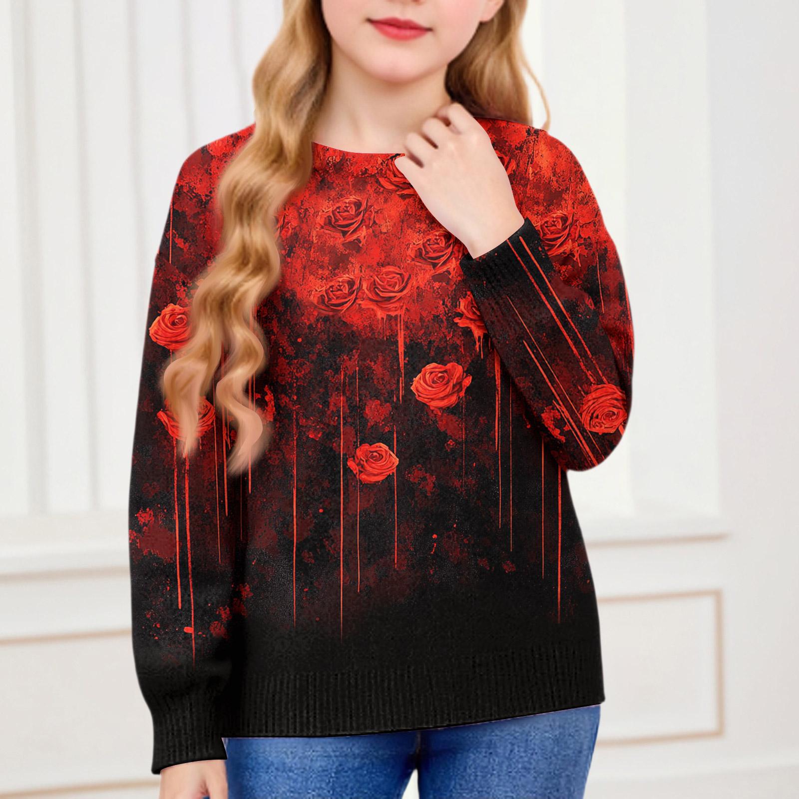 

Толстовки на Хэллоуин для детей, мальчиков и девочек, вязаный свитер, милая рубашка, осенние пуловеры с круглым вырезом 120 винный