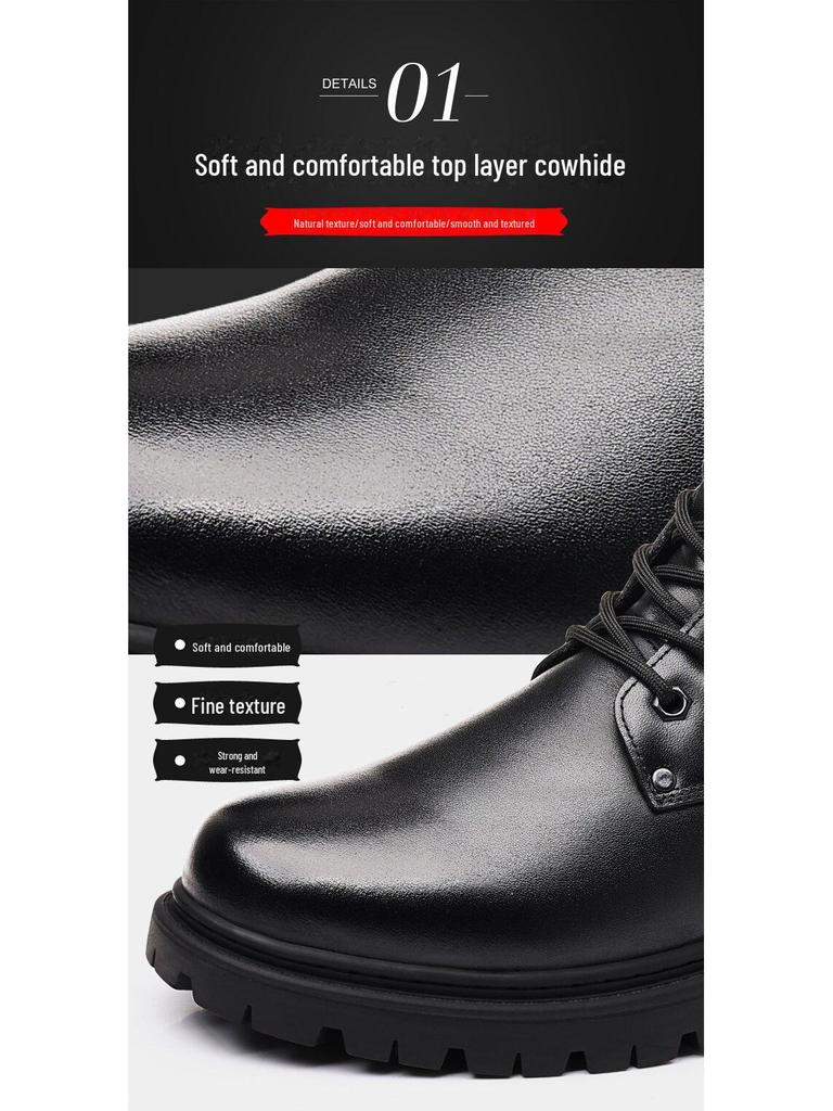 Men's Winter Cowhide Wool-Lined High Top Leather Snow Boots