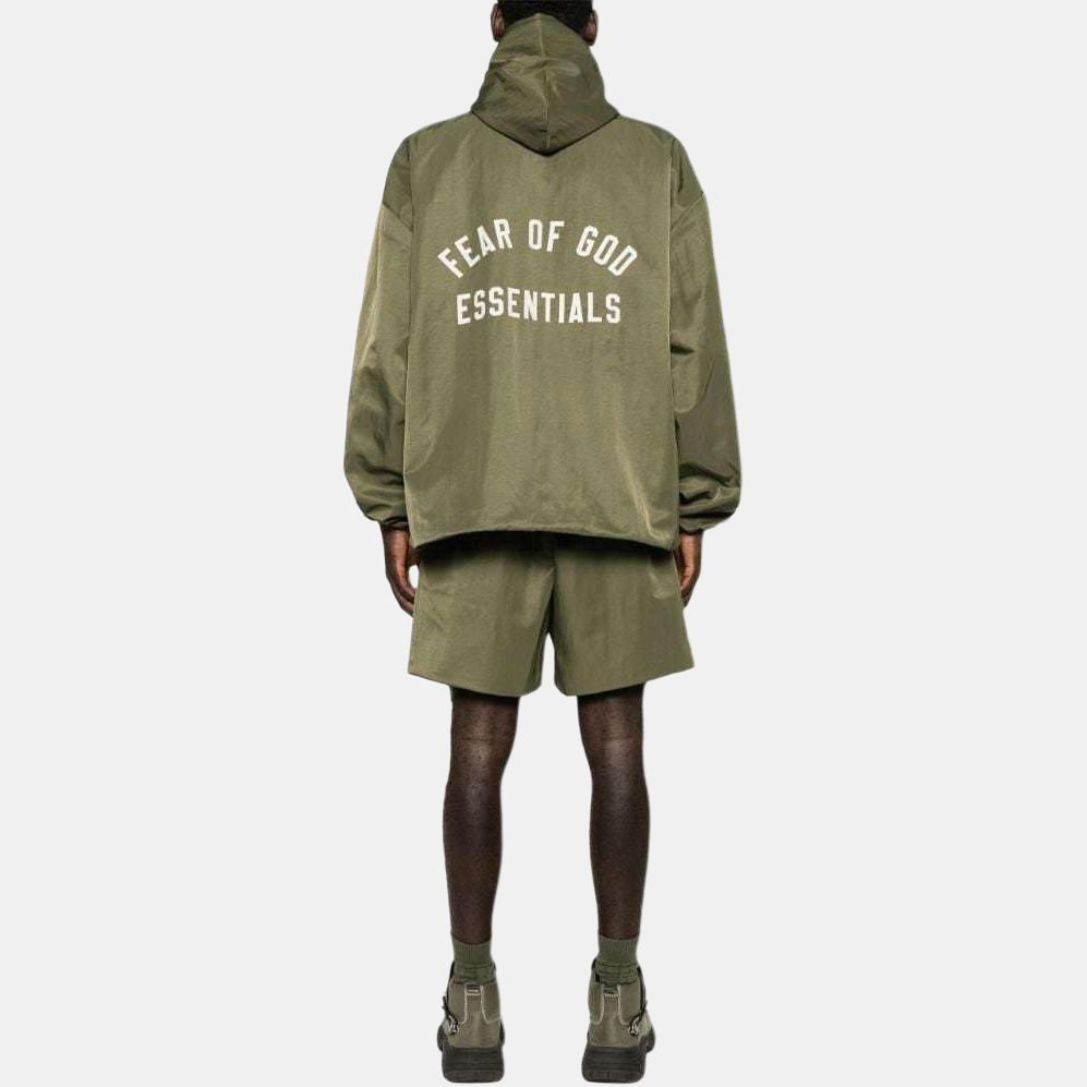 Fear of God Essentials Veste de coach à capuche en nylon texturé Vêtements d'extérieur militaires pour hommes Vert 202BT246375F