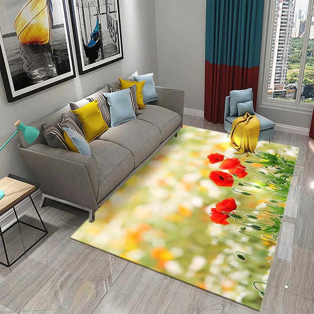 Poppy Red Flowers Carpet for Kitchen Floor Mat Bedroom Living Room Bedside Decor Area Rug Hallway Carpet Home Entrance Doormat