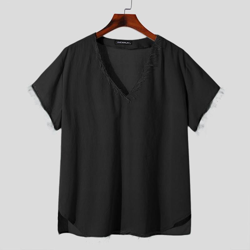 INCERUN Uomo V Collo Manica Corta Nappa Top Casual Estate T-shirt Larghe