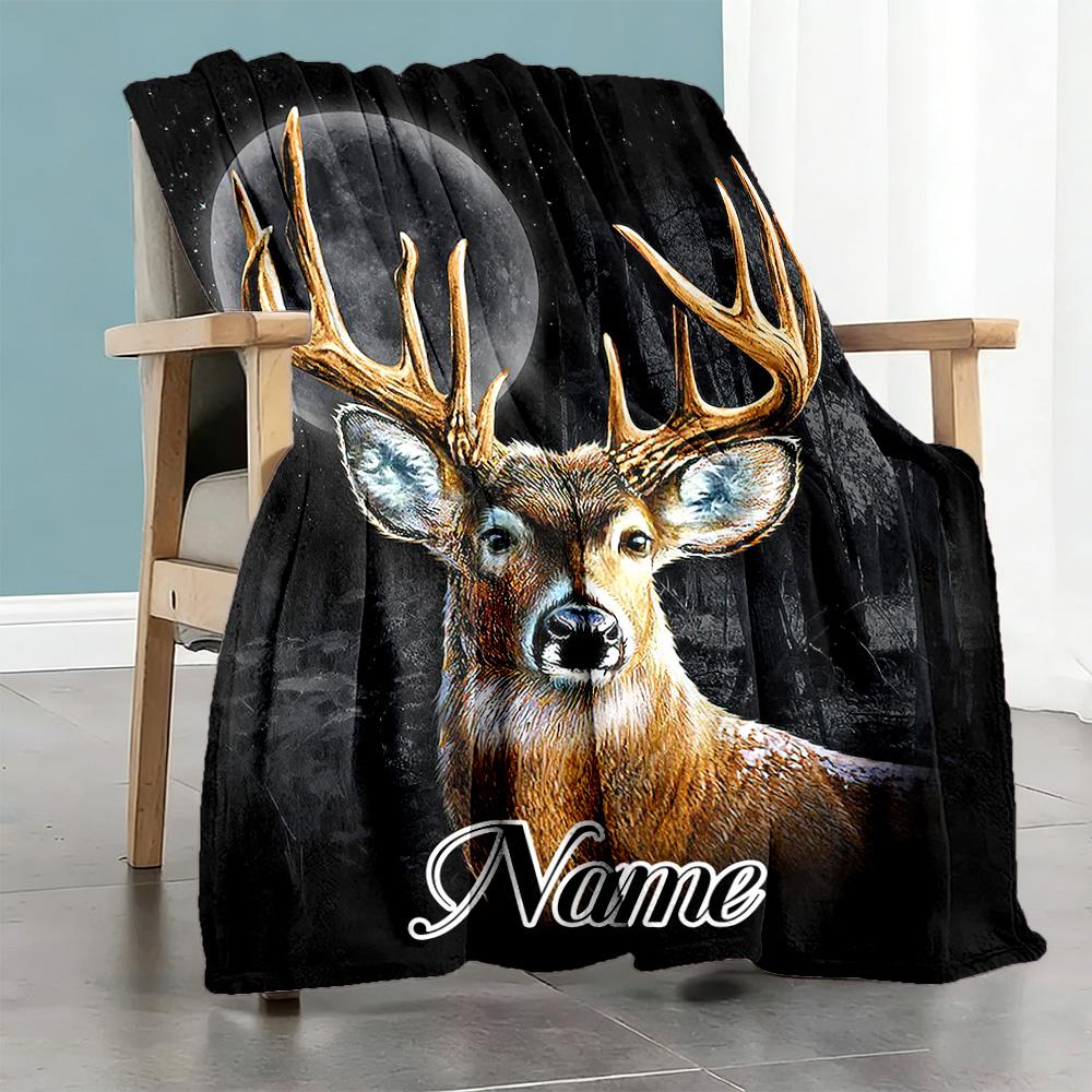 Deer Moon Personalized Text Blanket Throw Personalized Blanket Durable Comfort Perfect for Picnics Livingroom Bed Couch Ideal for All Seasons