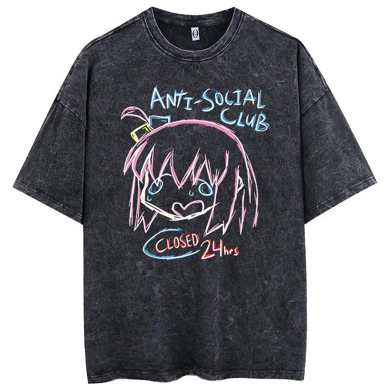 Mens Oversized Anime T Shirt Vintage Washed Cotton Graphic Tee UK S разноцветный