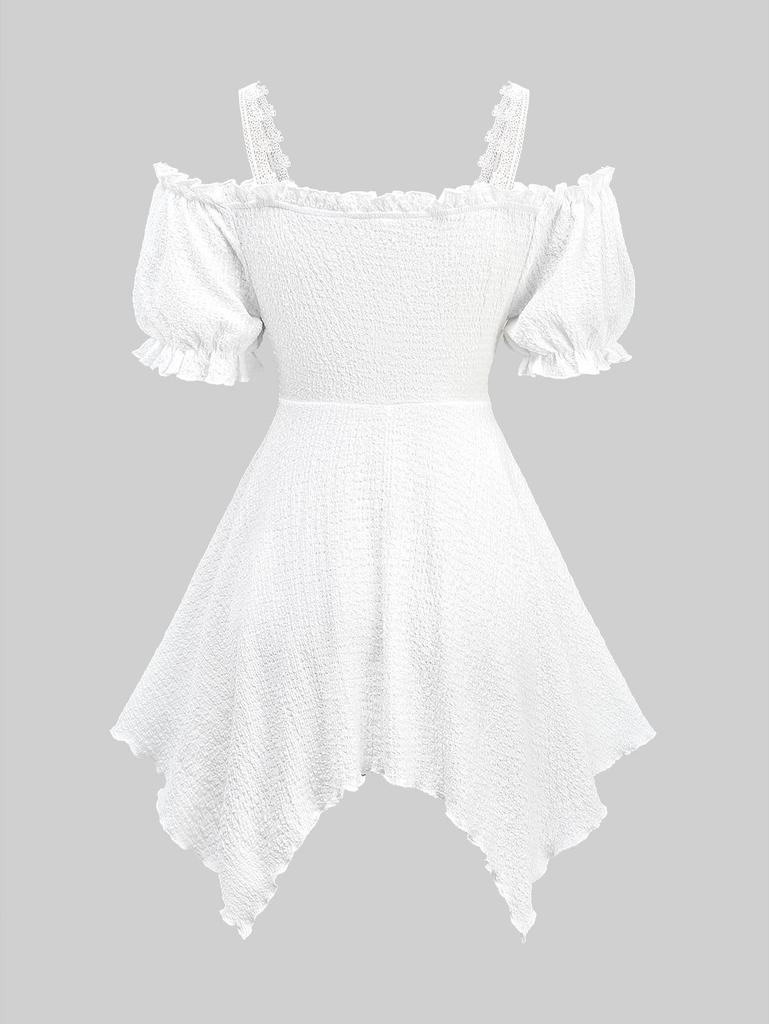 Rosegal Nadměrná velikost Slunečnice Olejomalba Potisk Očka Šněrování Volány Asymetrický Top s odhaleným ramenem