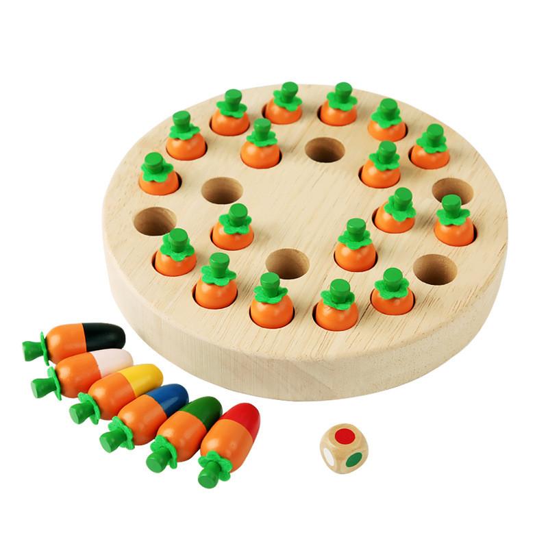 Mushroom Carrot Memory Chess Wooden Educational Board Game For Kids And Family
