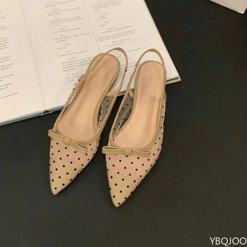 Ladies elegant shoes French Bow tie low heel Shoes Fairy style Baotou sSndals Summer mesh breathable flat heels Zapatos