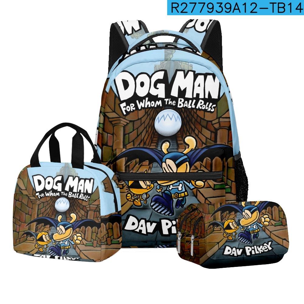 Detective Dog Man Student School Bag Backpack Lunch Bag Pencil Bag Three-Piece Set