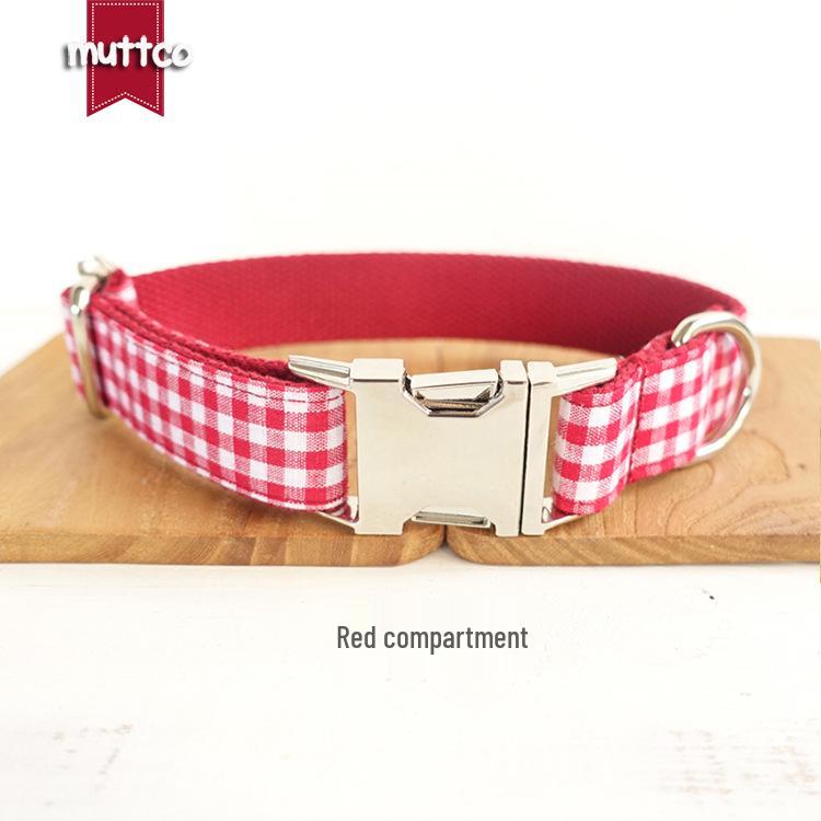 New Muttco Red Plaid Dog Collar - Stylish Pet Accessory Medium