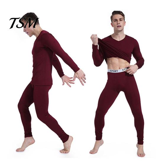 Long-sleeved Top And Pants Set 2 Pcs/Set Winter Men Thermal Underwear V Neck Plush Lined Seamless Long Sleeve Warm Slim Fit High Elastic Cold Weather