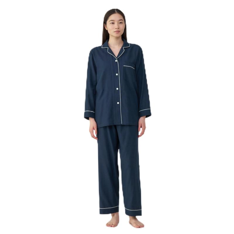 Muji Womens Seamless Side Double Gauze Long Sleeve Pajamas Ladies FD1LUA5A Dark Navy XL