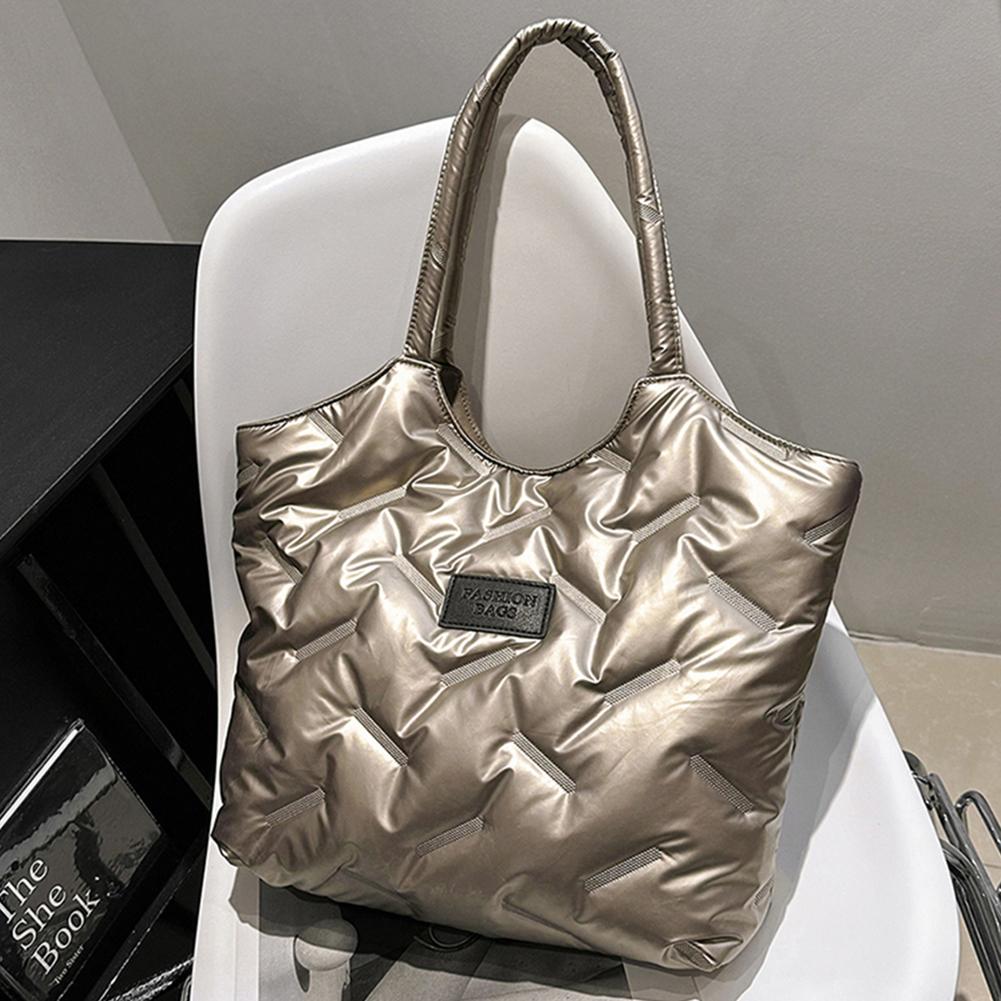 Women Padded Tote Bag Fashion Quilted Shoulder Bag Big Capacity Down Tote Handbags Casual Winter Commuting Bag