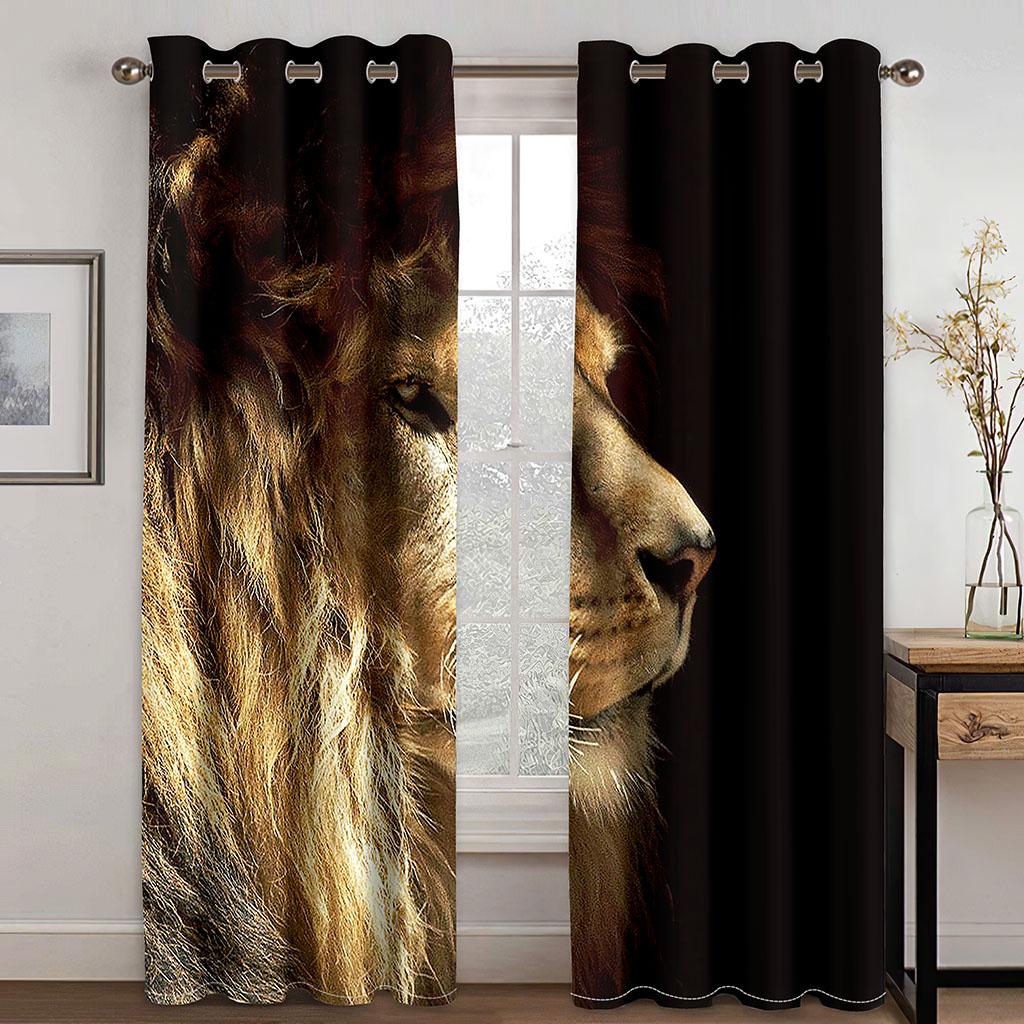 The King of Beasts The King of the Forest Tiger Lion Leopard Curtain, a Set of Two Pieces, Home Bedroom Living Room Curtain