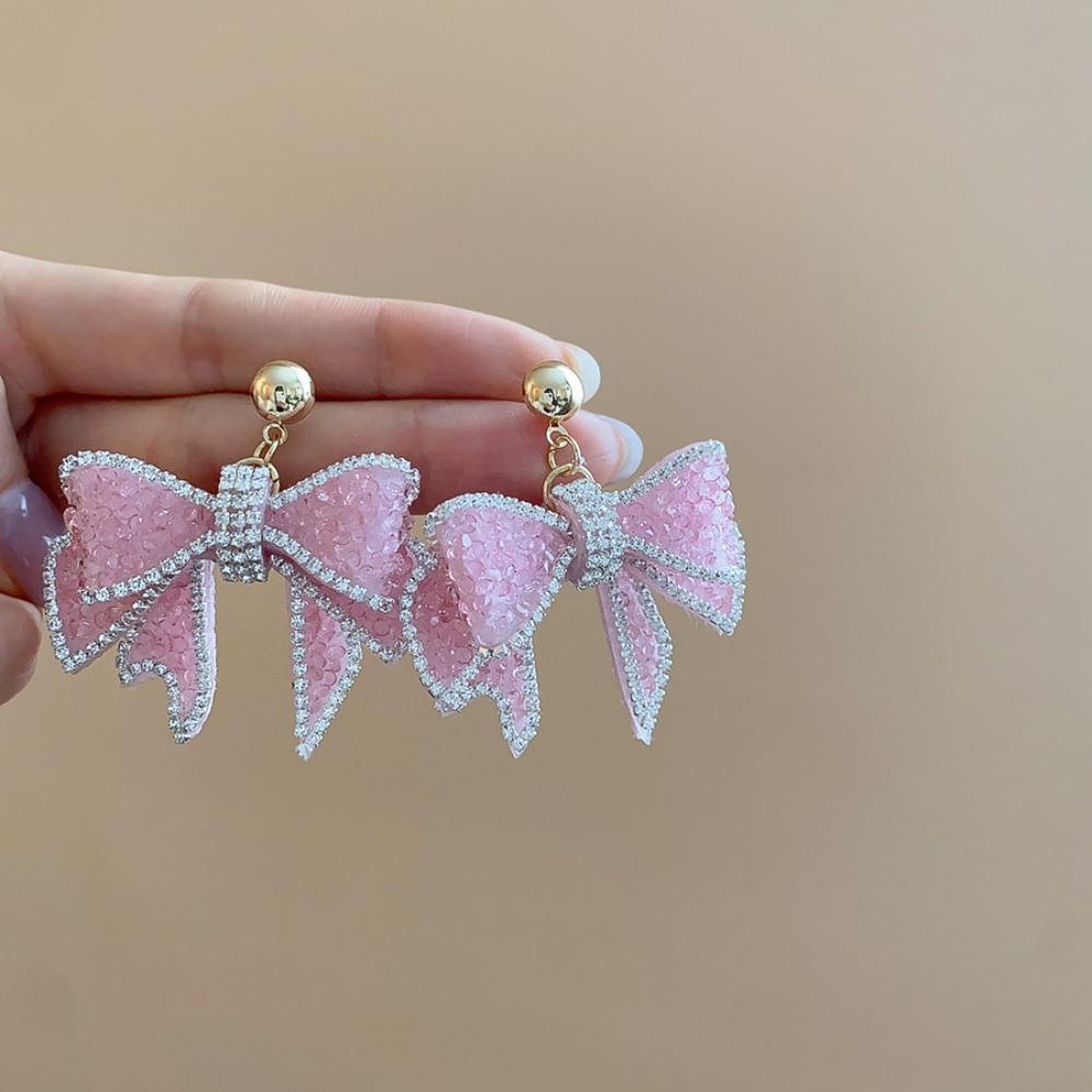 Ear Jewelry Sweet Stud Earrings Zircon Bowknot Dangle Earrings Crystal Bow Earrings Wedding