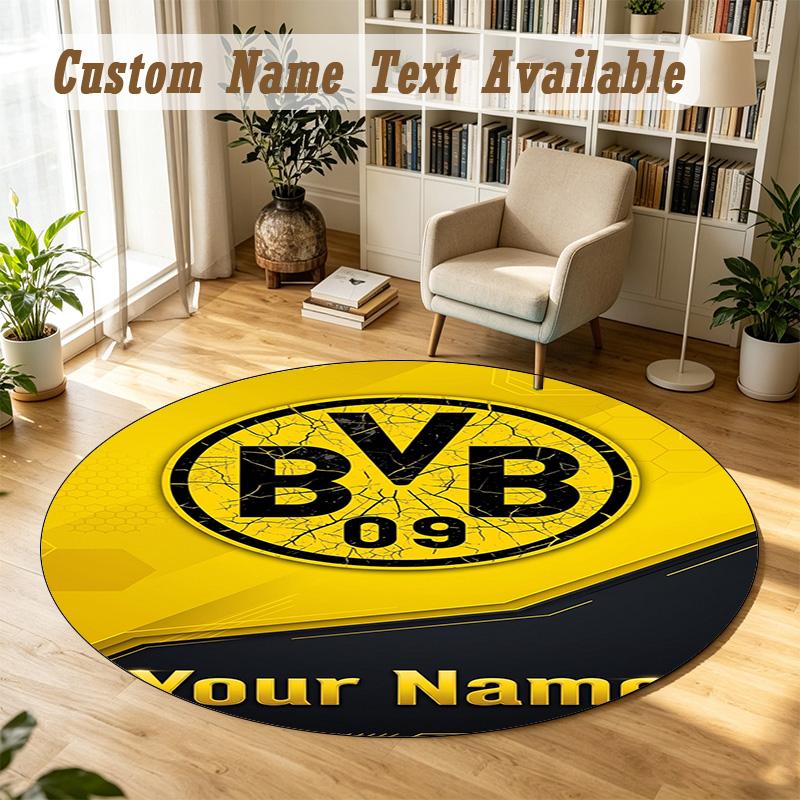 Round Rug Custom NameBorussia Dortmund Pattern Non Slip Carpet Home Floor Decor