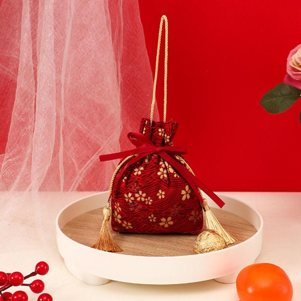 Sakura Floral Bowknot Tassel Handbag Lucky Cat Festive Sugar Bag Ribbon Bow Wrist Bag Outdoor