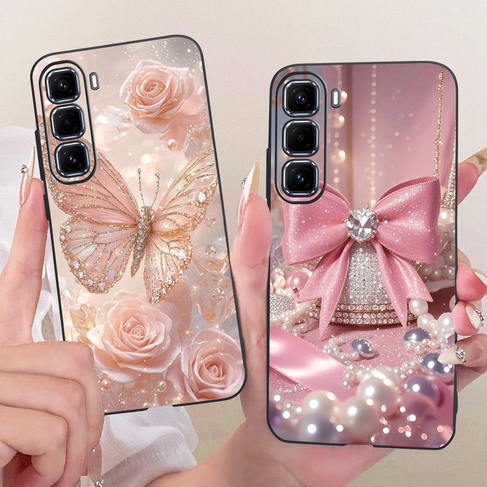 For Infinix Hot 50 Pro+ 50Pro 4G Cute Flower Butterfly Cat Case For Infinix Hot50 Pro Plus 4G Black Silicone Soft Phone Cases