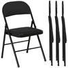 Set of 4 Folding Chairs with Padded Seat in Polyester and Steel Structure, Black