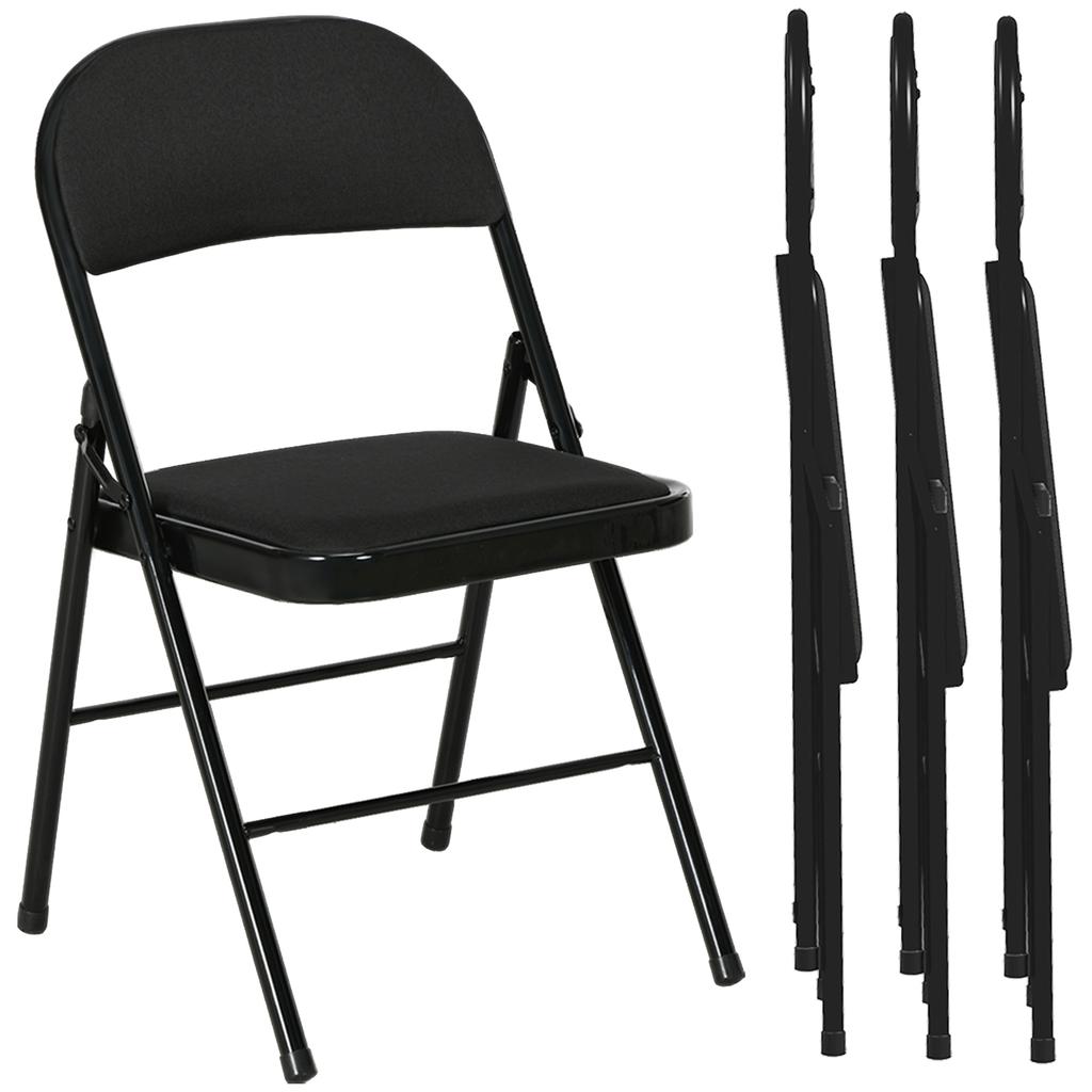 Set of 4 Folding Chairs with Padded Seat in Polyester and Steel Structure, Black