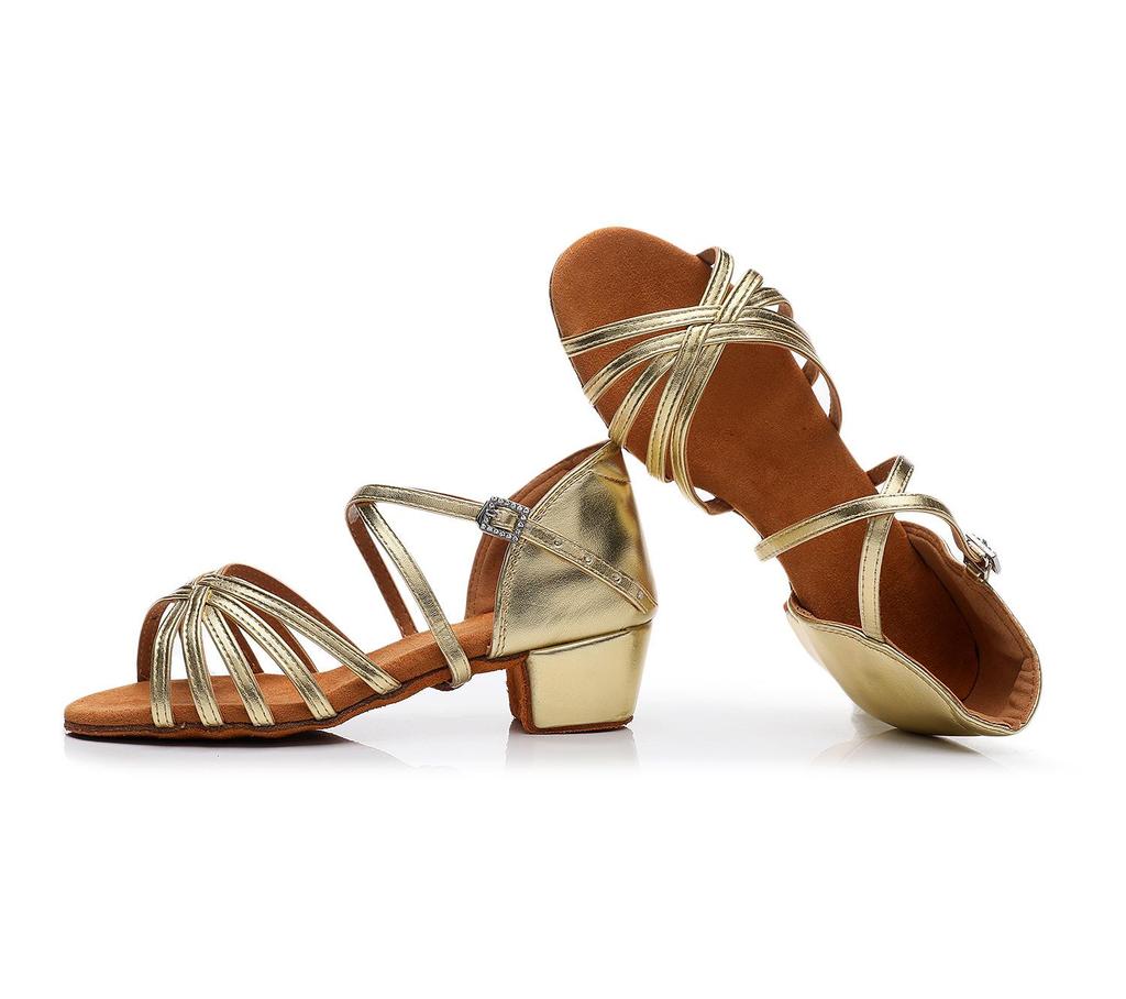 Children's Latin Dance Shoes: Women's Soft Sole, Mid-Heel for Professional Practice, Summer White Competition Grading.