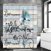 Blue White Daisy Butterfly Wood Panel Quote Shower Curtain, Bathroom Decorative Shower Curtain, Waterproof Shower Curtain with H