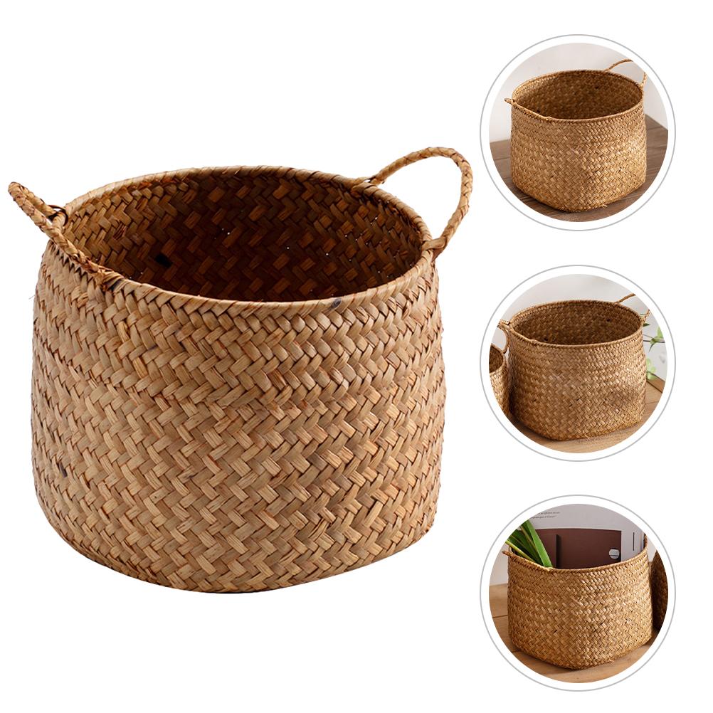

Woven Storage Box Japanese Style Woven Sundries Basket Cosmetics Organizer Box Woven Flower Basket 20.5X16CM