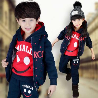 Boys 3PCS/Set Children's Suit Hooded Vest + T-Shirts + Pants Boys Kids Sportswear Tracksuit Clothing Double-faced Fleece Suit Plus Three-piece Suit