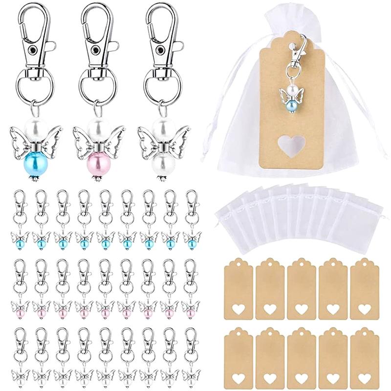 Pack Of 30 Guardian Angel Pendants, Guest Gifts, Christening Wedding With Organza Bag And Kraft Paper Pendant