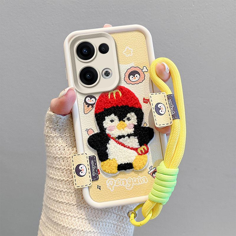 KEYSION Cartoon Cute Plush Embroidery Case for OPPO Reno13 5G with Lanyard Silicone Shockproof Phone Cover for OPPO Reno 13 Pro 5G