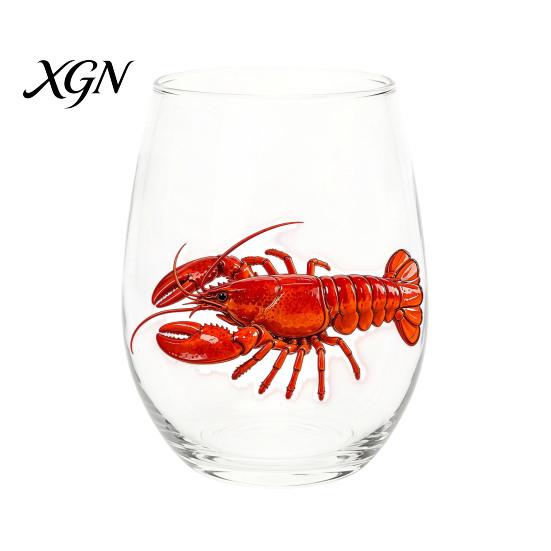 Personalized Daily Use Glassware Stemless Wine Glasses with Marine Animal Pattern, 420ml Capacity, High Borosilicate Halloween Themed Drinking