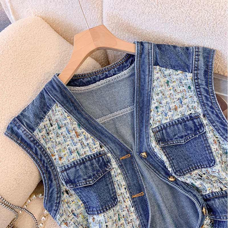 Vest for Women Cotton Sleeveless Tops Denim Vest Oversize Casual Large Pockets Zipper Vest