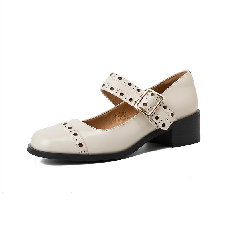 Fashion NEW Spring/Autumn Women Pumps Genuine Leather Shoes for Women Pointed Toe High Heel Shoes Metal Buckle Mary Janes Handmade Shoes