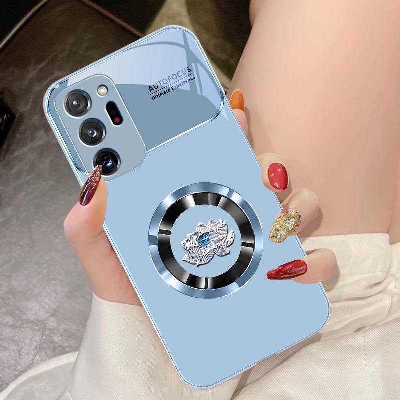 Circular Lotus Flower For Samsung Galaxy Note 8 9 10 PRO 20 Ultra A01 02 03 Core 04E 4G A10 12 13 5G Tempering Glass Phone Case
