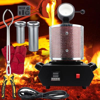 Forno di fusione dell'oro da 3 kg Forno di fusione elettrico digitale da 1400 W con crogioli da 1 kg e 3 kg per fondere rottami di argento, oro e rame