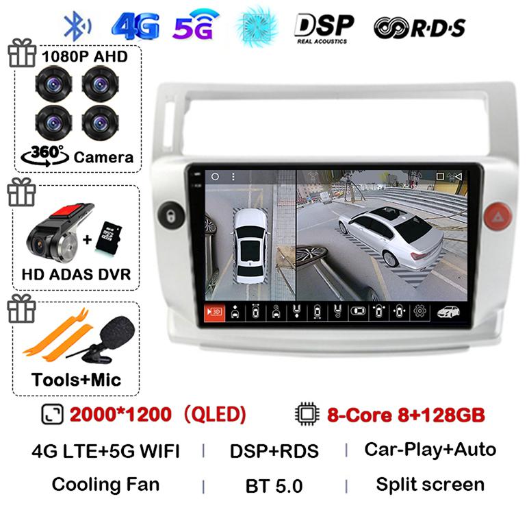 Android 14 Carplay Auto For Citroen C4 C-Triomphe Quatre 2004-2014 Car Radio Multimedia Video Player Head Unit Stereo 360 Camera