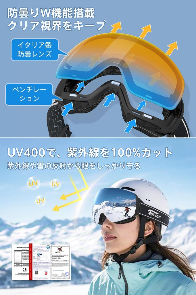 Geekin Ski and Snowboard Goggles with Magnetic Closure and 71 Glasses UV400 OTG Dual UV Wide Field of Helmet and Black Vents, Compatible, Protection,