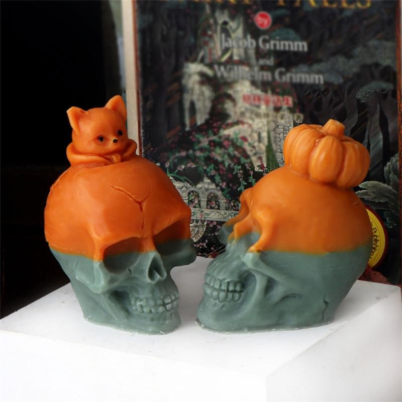 Skeleton Head Silicone Molds for Candle Soap Gypsum Decorations, Halloween Candle Molds for Making Halloween Present