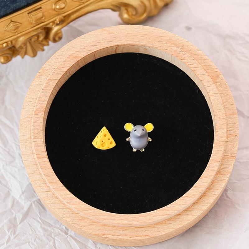 Cute Mouse and Cheese Earrings Adorable Style Asymmetry Earring for Animal Cartoon Ear Clips Earrings Jewelry Ornament
