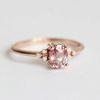 Oval-Cut Pink Sapphire & Zirconia Ring, Delicate Rose Gold Plated Statement Jewelry with Natural Gemstone Size 10