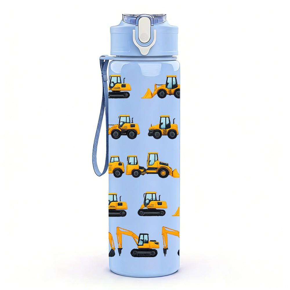 1PC Vintage Truck Transport Doodle Print 750ml Color Plastic Sports Water Bottle Leakproof Flip Straw Lid Suitable for Sports Office Home Use