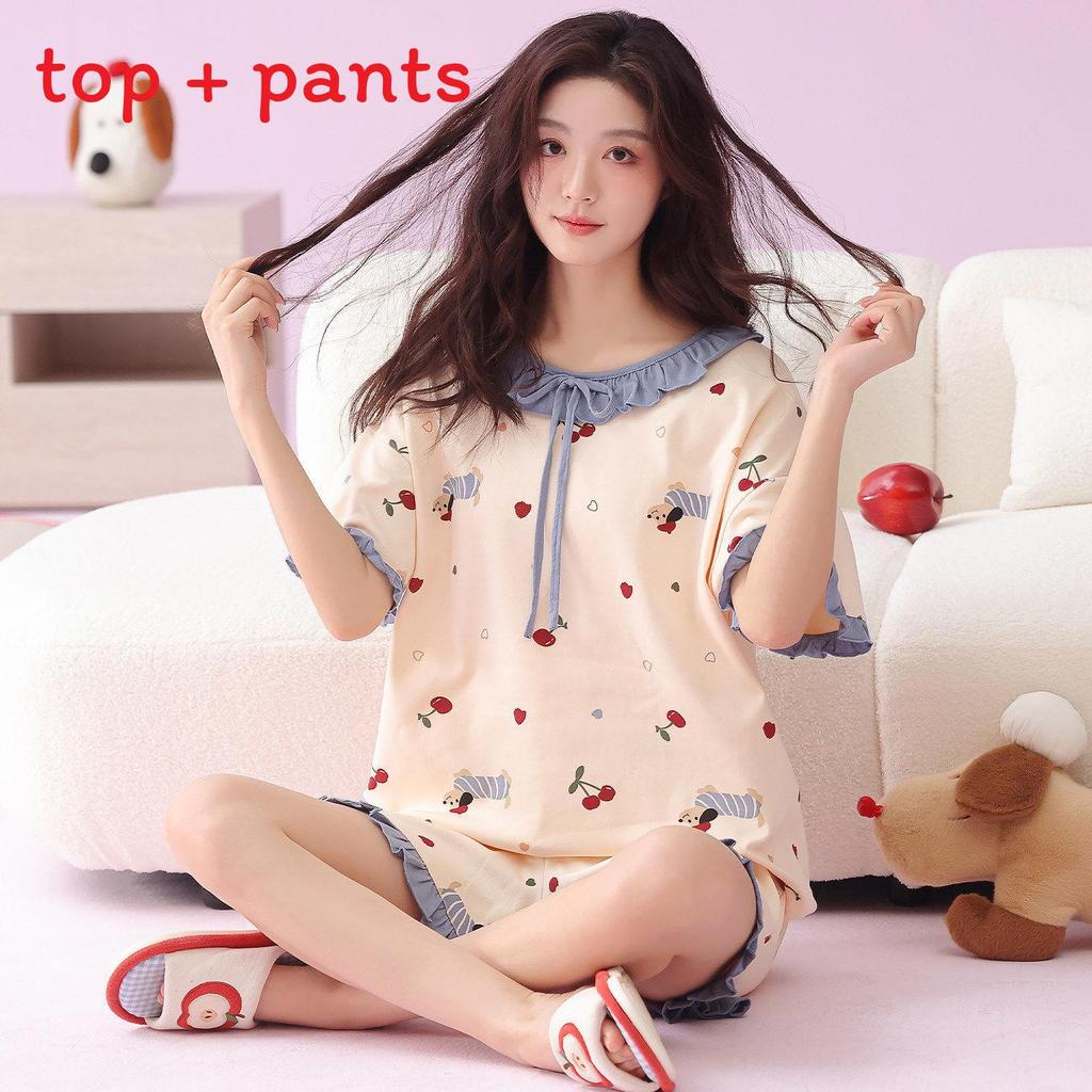 Cotton Womens Summer Sleepwear Set With Short Sleeve Top And Shorts For Lounge Comfort