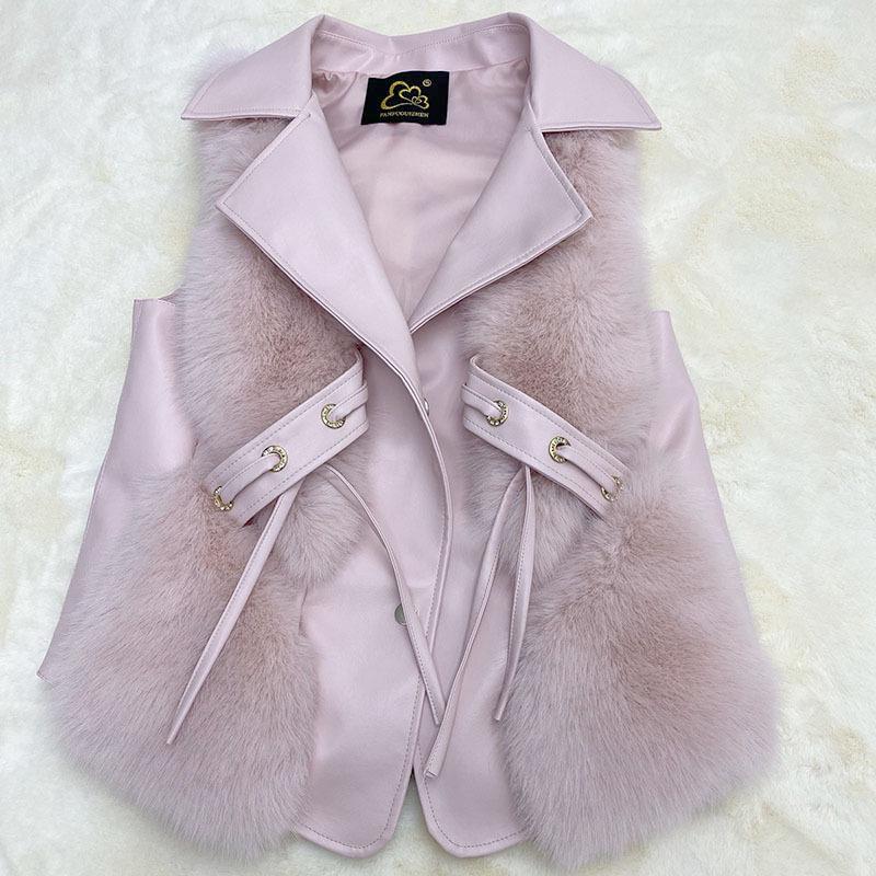 Autumn-Winter Casual Patchwork Women s Faux Fox Fur Vest M