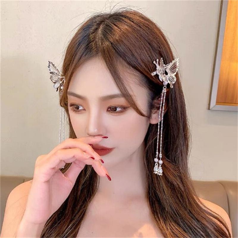 1Pcs Elegant Tassel Butterfly Hairpin Female Antique Accessories Trembling Butterfly Side Clip Moving Butterfly Hairpin Headdress