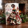 Elegant Angel Art Greeting Cards 3D Christmas Card Pop Up Holiday Blessing Poinsettia Three Dimensional Keepsake Snowflake Dress Seasonal Lady Xmas