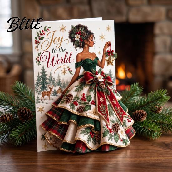 Elegant Angel Art Greeting Cards 3D Christmas Card Pop Up Holiday Blessing Poinsettia Three Dimensional Keepsake Snowflake Dress Seasonal Lady Xmas