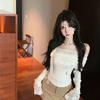 Korean Style One-Shoulder Lace Flower Long Sleeve Slimming Top