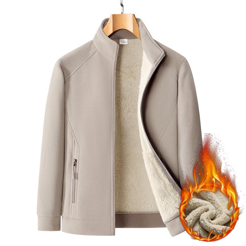 Men's Large Fleece Jacket: Warm Lined, Thickened for Autumn and Winter - Perfect for Middle-Aged Dads.