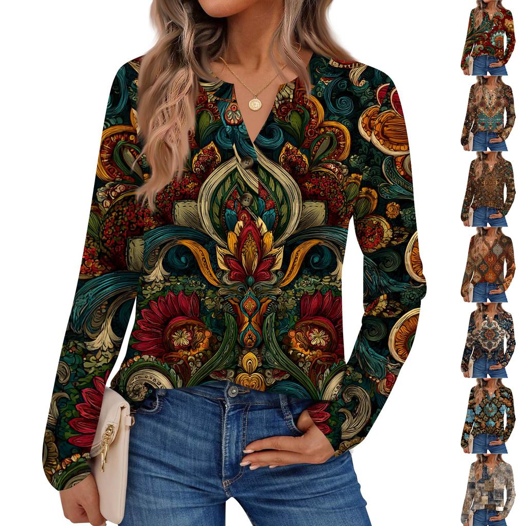 Women's Print Long Sleeve Shirts Elegant Casual Tops Trendy Shirts Tops