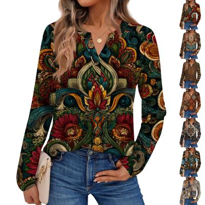 Damen Print Langarmshirts Elegante Freizeit Oberteile Trendige Hemden Tops